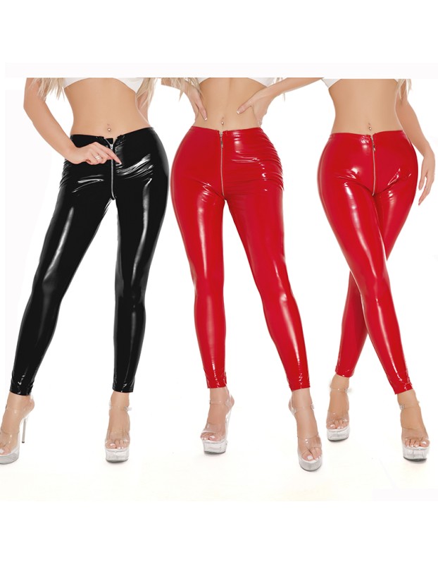Patent Leather Leggings Zipper Over Crotch Night Club Stage Pole Dance Leggings XX6836