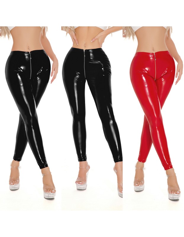 Patent Leather Leggings Zipper Over Crotch Night Club Stage Pole Dance Leggings XX6836