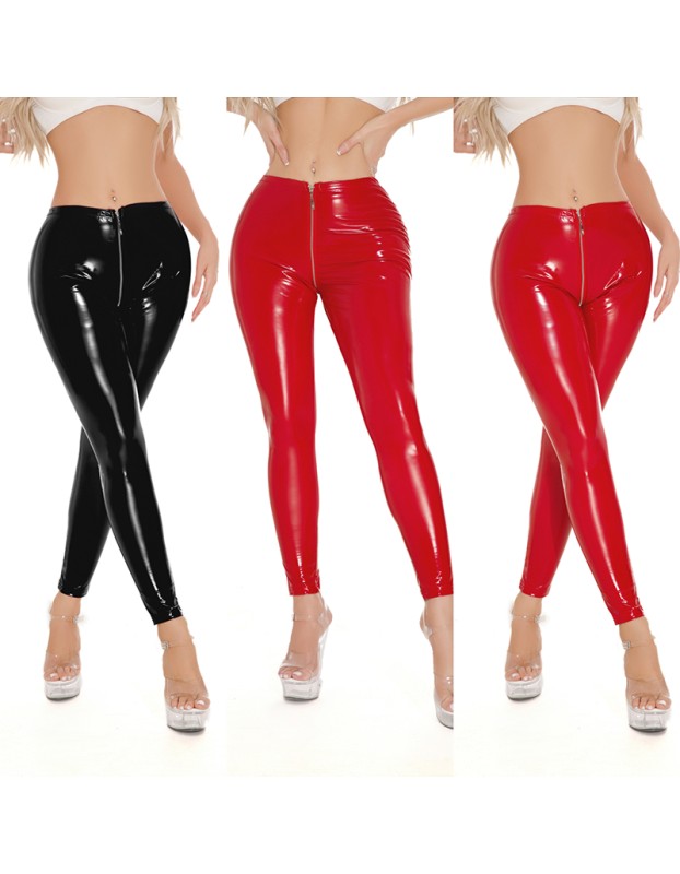Patent Leather Leggings Zipper Over Crotch Night Club Stage Pole Dance Leggings XX6836