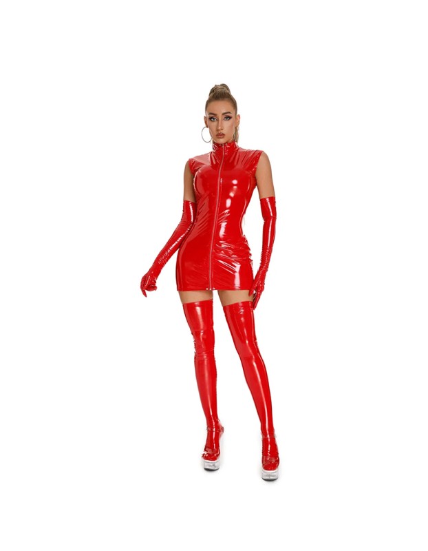 High Elastic Leather PU Sexy Underwear Glossy Patent Leather Nightclub Sleeveless Tights XX6869