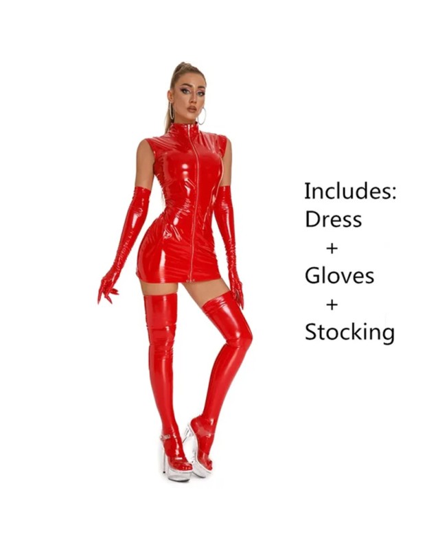 High Elastic Leather PU Sexy Underwear Glossy Patent Leather Nightclub Sleeveless Tights XX6869