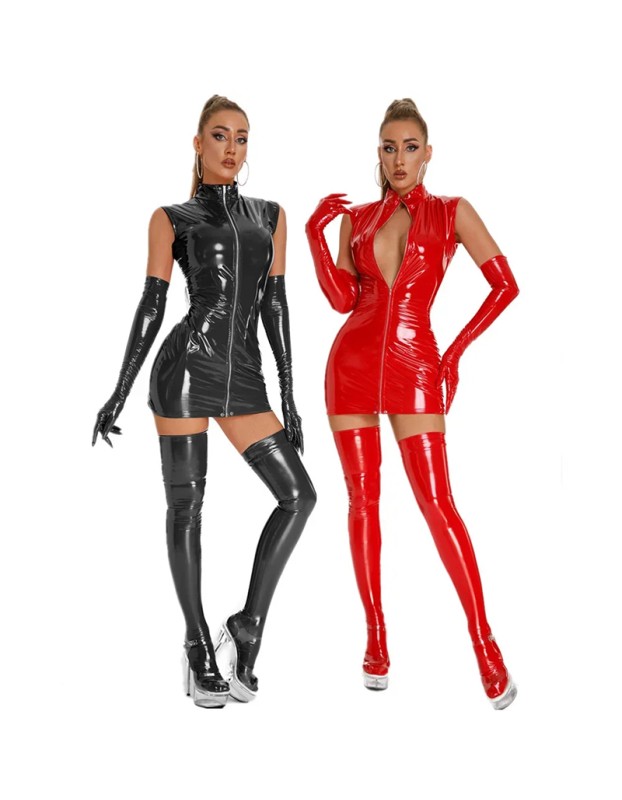 High Elastic Leather PU Sexy Underwear Glossy Patent Leather Nightclub Sleeveless Tights XX6869