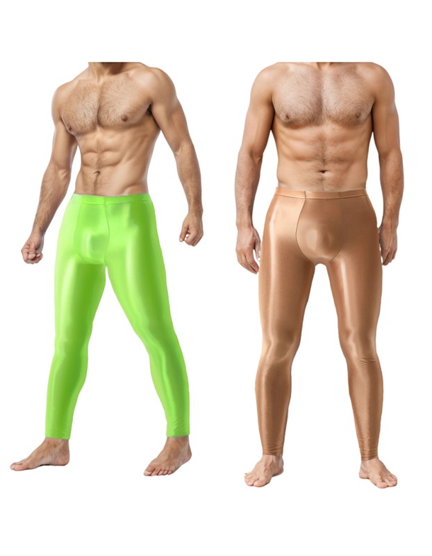 Sexy Men's Shiny Leggings Plus Size Shiny Silky Bodybuilding Nine Minute Leggings XX7132