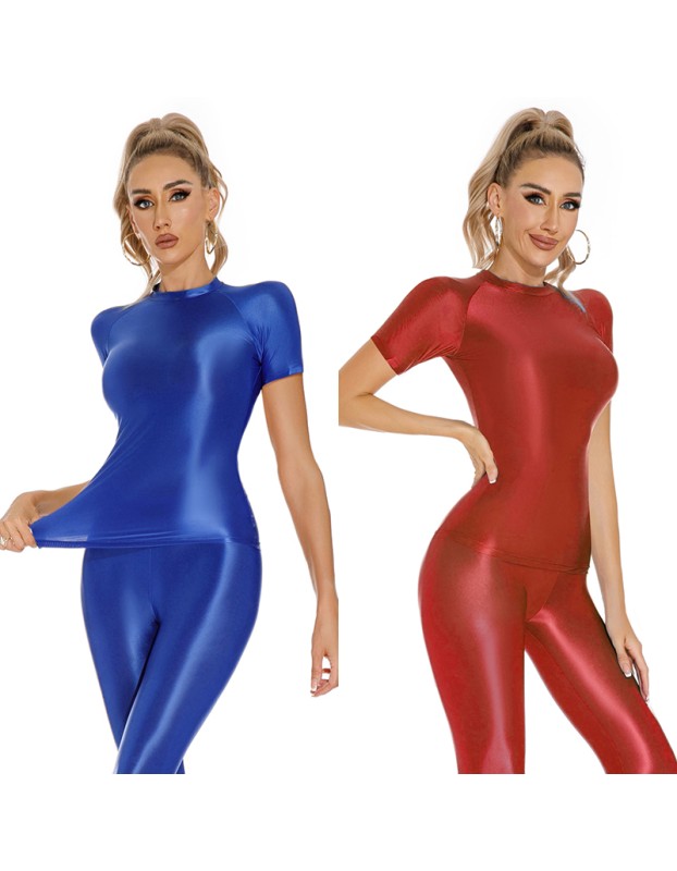 Thin Shiny Tight Top Slim Transparent Breathable Pants Tracksuit Sexy Women Tight Top XX70512