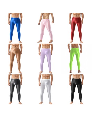 Sexy Men's Shiny Leggings Plus Size Shiny Silky Bodybuilding Nine Minute Leggings XX7132