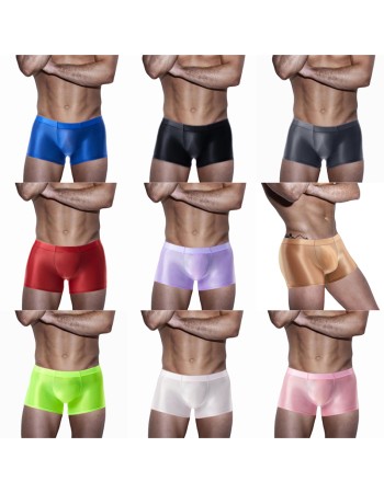 Men's Underwear Transparent Ice Silk Boxers Sexy Low Waist See Through Bag Solid Color Shorts XX7139