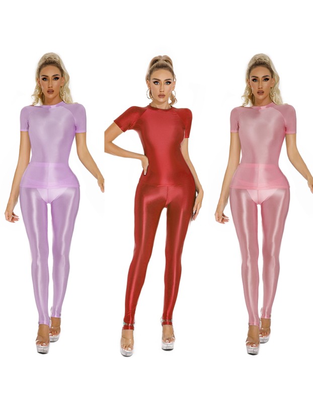 Thin Shiny Tight Top Slim Transparent Breathable Pants Tracksuit Sexy Women Tight Top XX70512
