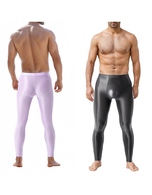 Sexy Men's Shiny Leggings Plus Size Shiny Silky Bodybuilding Nine Minute Leggings XX7132