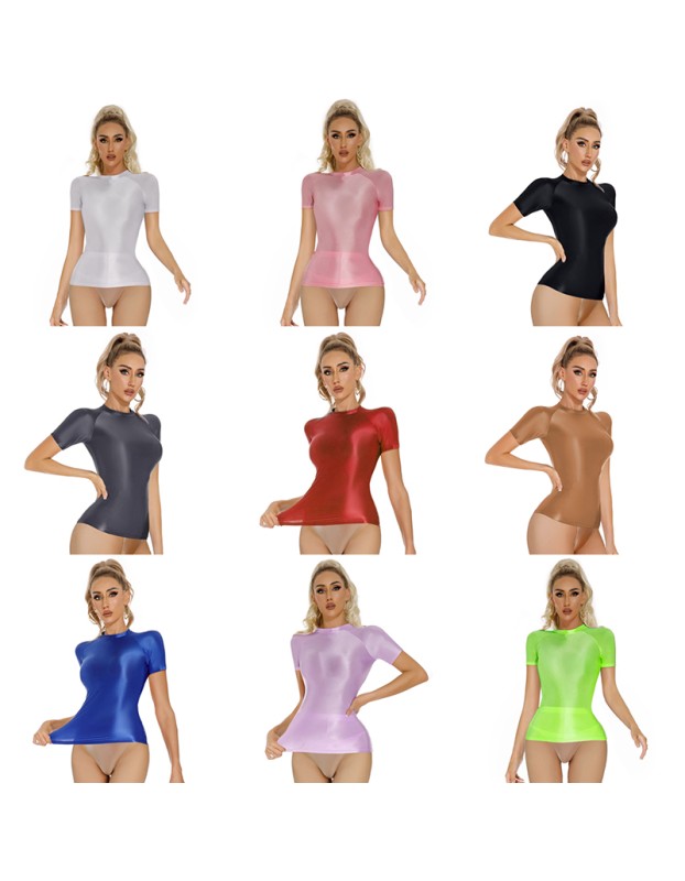 Thin Shiny Tight Top Slim Transparent Breathable Pants Tracksuit Sexy Women Tight Top XX70512