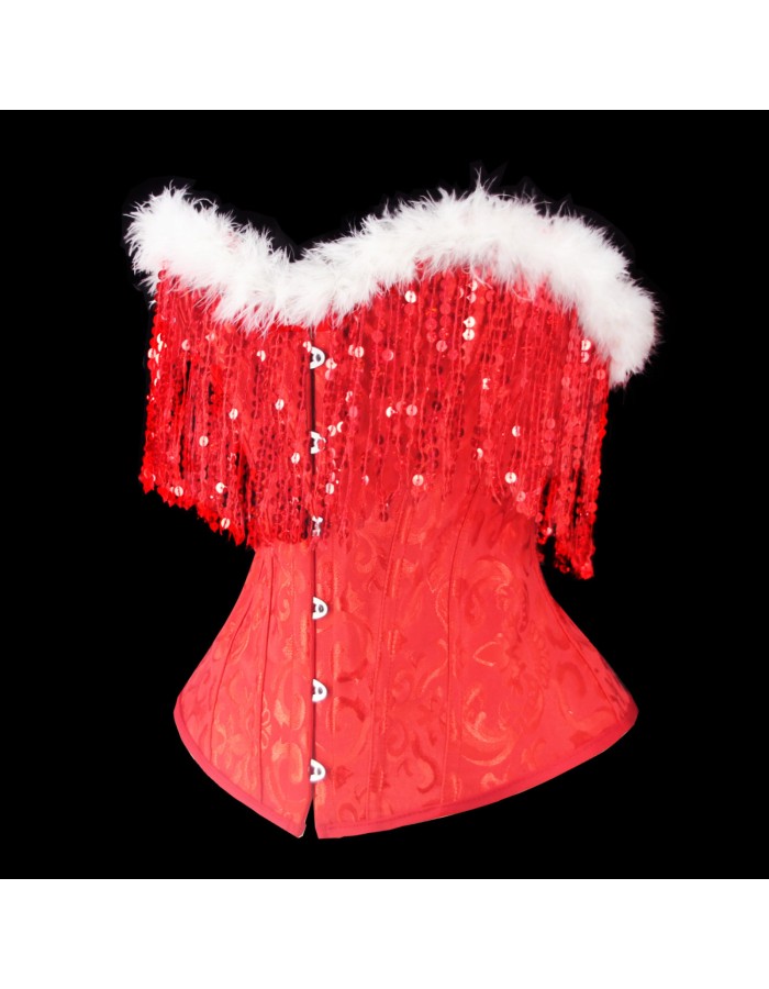 Women Christmas Corset Bustier Top with Sequin Tassels Gothic Party Night Korsett Christmas Costumes