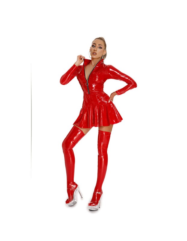 Long Sleeve Shiny Patent Leather Stage Nightclub One Piece Sexy Tight Leather Dress XX6391