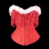 Women Christmas Corset Bustier Top with Sequin Tassels Gothic Party Night Korsett Christmas Costumes