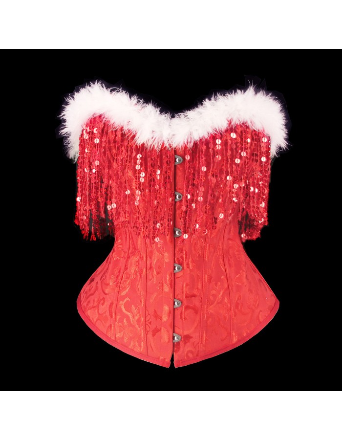 Women Christmas Corset Bustier Top with Sequin Tassels Gothic Party Night Korsett Christmas Costumes