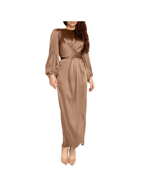 Arabian Satin Smooth Bulk Muslim Party Solid Color Evening Dress 20386