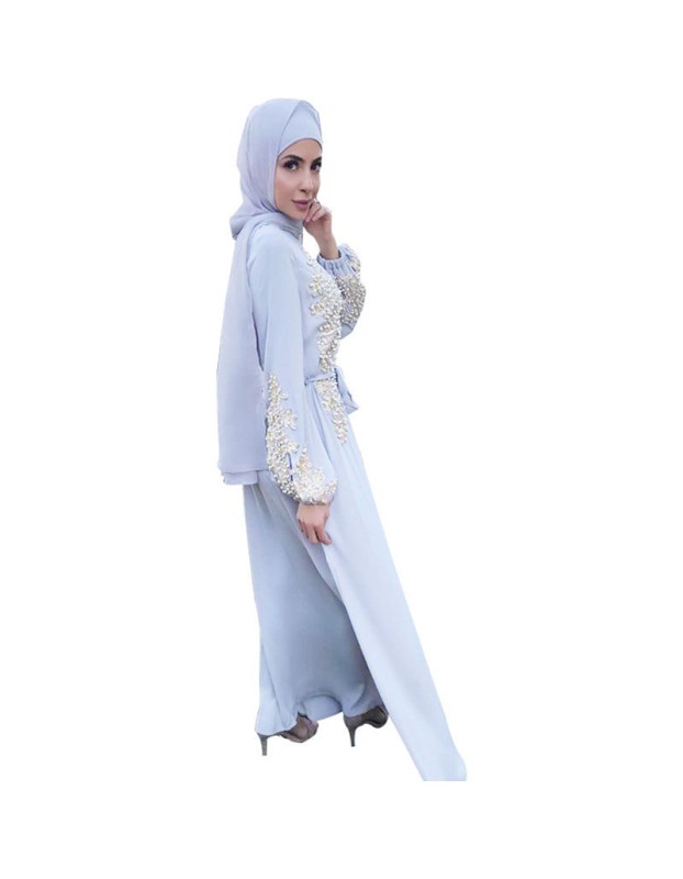Moslem Women Dress Scarf Party Evening Elegance Plus Size Lace Waist Dress 20373