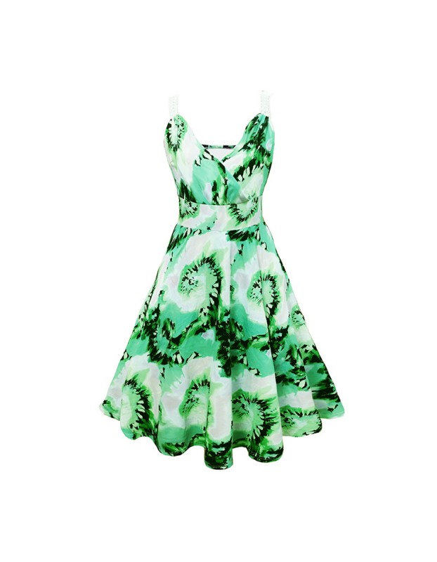Women Casual Print Gown With Big Swing V-neck Dress Plus Size Dress 5155
