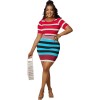 Fashion Women's Striped Match Color Slim-Fit Bag Buttock Dress 9402