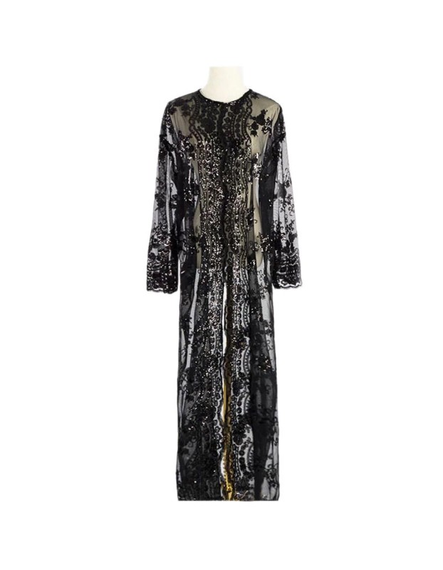 High Density Bead Embroidery Maxi Ladies Elegant Flared Sleeve Moslem Dress 20212a