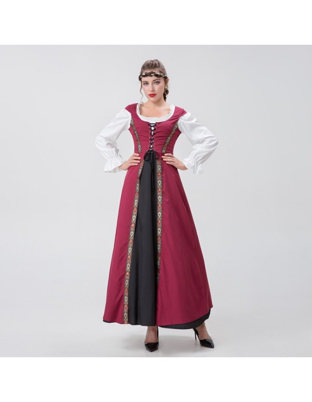 Medieval Renaissance Square Collar Waist Two-Piece Dress Retro Court Costume YM8723