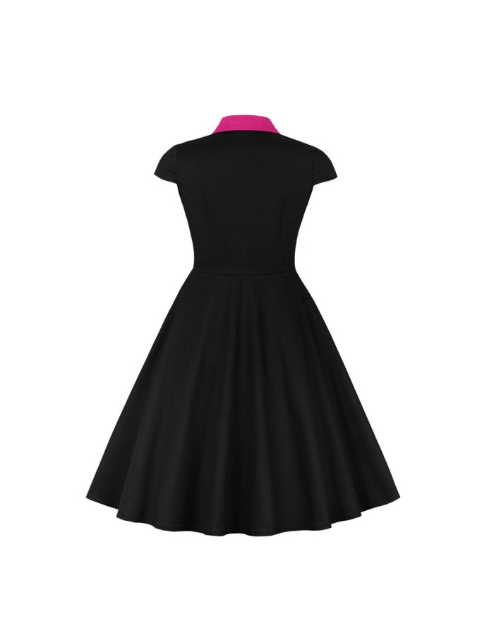 5XL Big Size Elegant Ladies Single-Breasted Vintage Pinup Swing Dress 1729A
