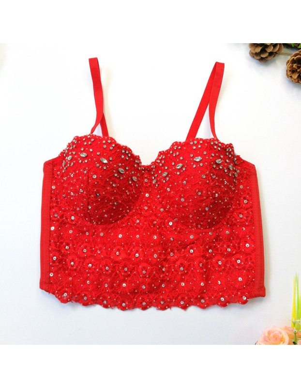 Lace Suspender Bright Drill Top Short Sexy Tight Shaping Chest 8825