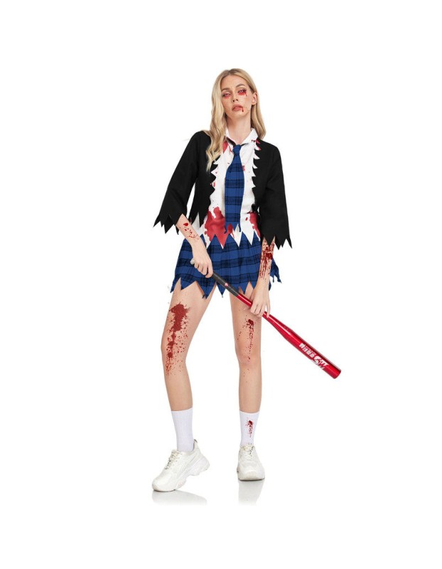 Horror Campus Zombie Cosplay Halloween Costume Bloody School Uniform Dress Up