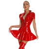 Women Sexy Shiny PVC Leather Nightclub Latex Pleated Mini Dress XX6392