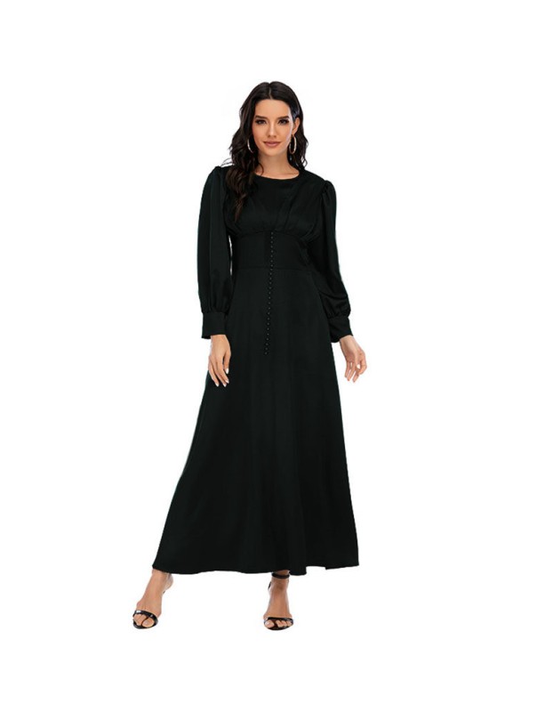 Woman Soft Long Sleeve Shapewear Elegant Satin Maxi Muslim Dress 21412