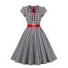 Women Retro Dress Black And White Check Belt Slimming Casual Dress 5039