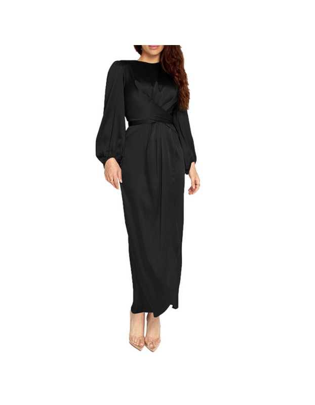 Arabian Satin Smooth Bulk Muslim Party Solid Color Evening Dress 20386