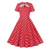 Hepburn Style Round Neck Bow Lace Up Polka Dot Retro Swing Dress Woman 5157