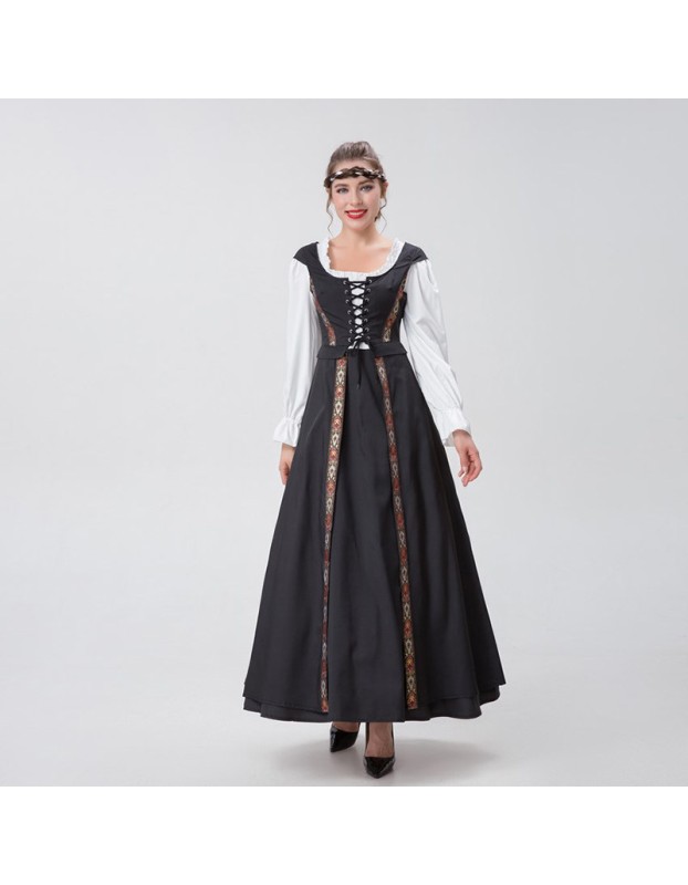 Medieval Renaissance Square Collar Waist Two-Piece Dress Retro Court Costume YM8723
