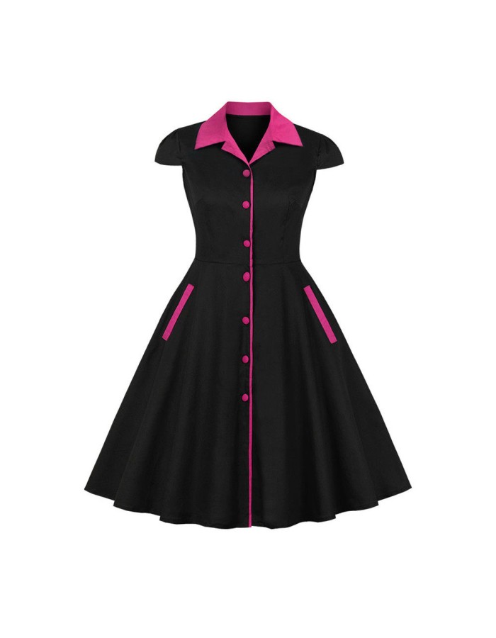 5XL Big Size Elegant Ladies Single-Breasted Vintage Pinup Swing Dress 1729A