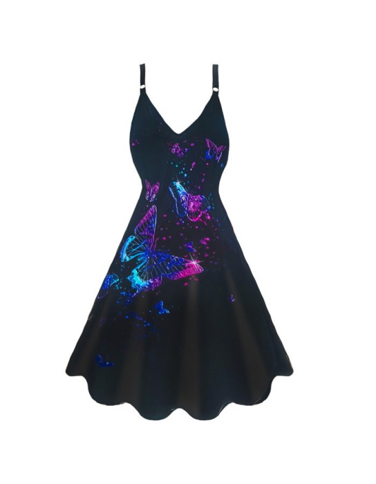 Sexy Halloween Print Dresses Ladies Elegant Sleeveless Women Dress Gothic Robe M5153