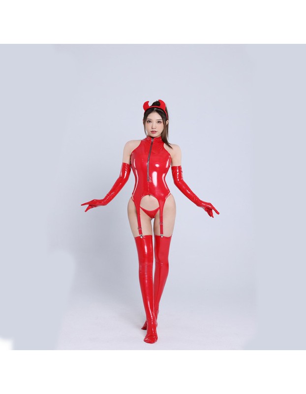 Cosplay Club Cat Girl Uniform Sexy Jumpsuit Conjoined Leather Bodysuit XX6839