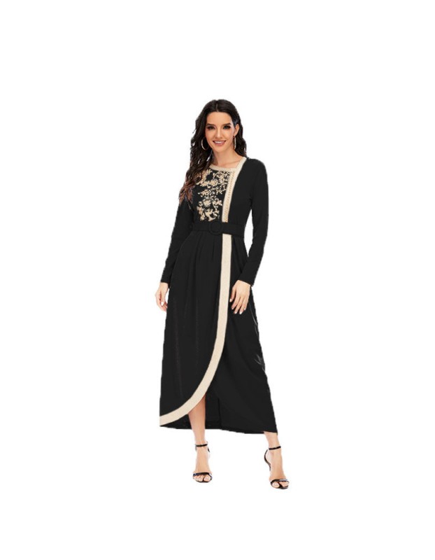 Long Skirt Floral Casual Summer With Belt Dinner Gown Evening Dresses Ladies 21413
