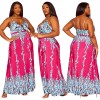 Hot Women Print Halter Cross V-neck Long Dress 9406