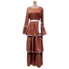 Plus Size Waist Strap Cake Flared Long Sleeve Black And White Casual Dress 1912