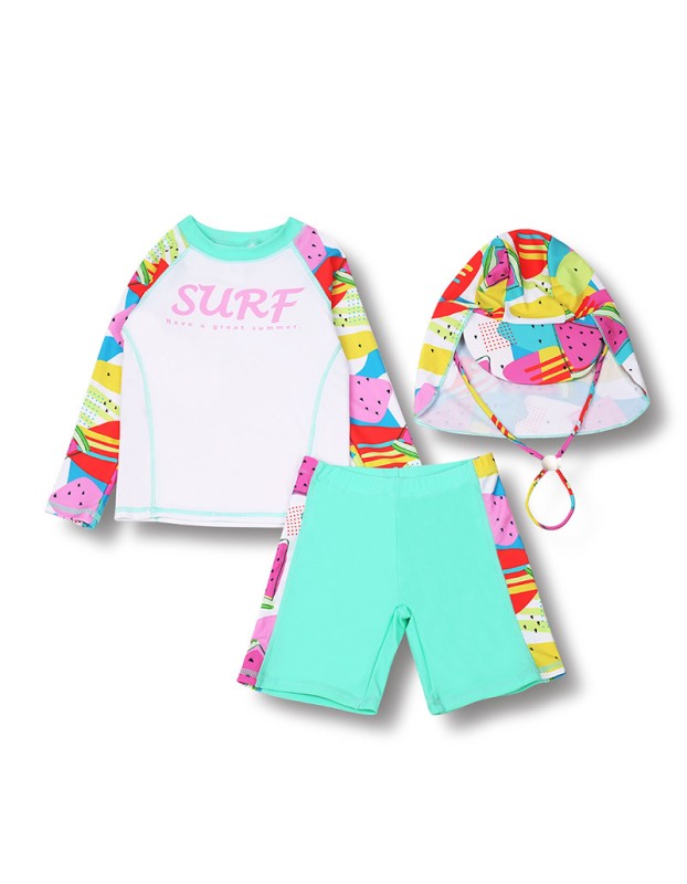 Cartoon Watermelon Swimming Set Girls Separate Sunblock Spring Swimsuit With Hat KF201