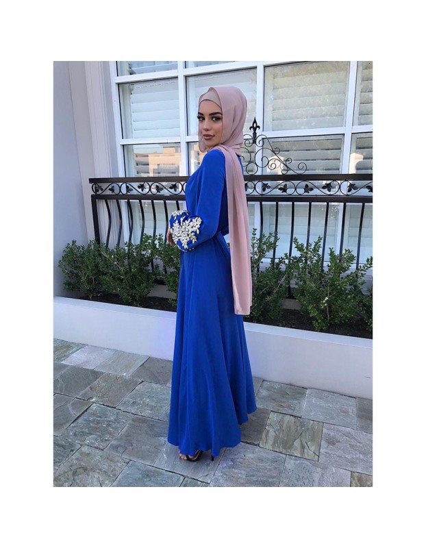 Moslem Women Dress Scarf Party Evening Elegance Plus Size Lace Waist Dress 20373