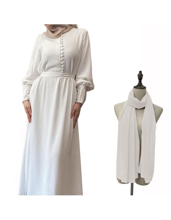 Muslim Elegant And Soft Chiffon Long Dress Waistband Double Layer Dress 21458