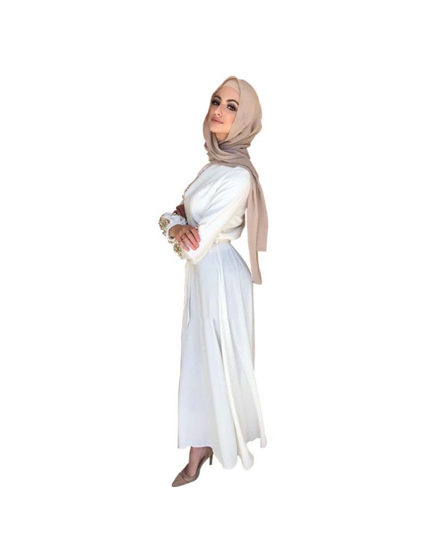 Moslem Women Dress Scarf Party Evening Elegance Plus Size Lace Waist Dress 20373
