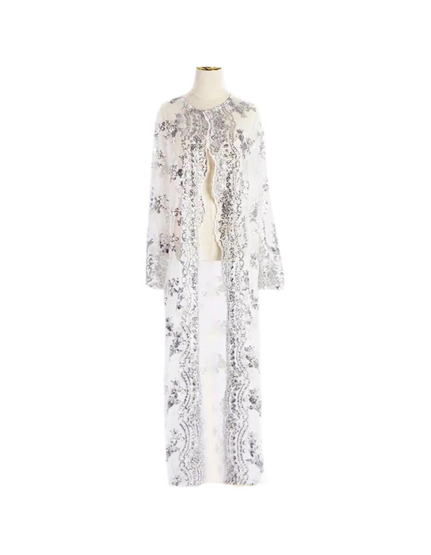 High Density Bead Embroidery Maxi Ladies Elegant Flared Sleeve Moslem Dress 20212a