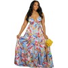 European And American Fashion Women's Print Halter Long Dress 9400