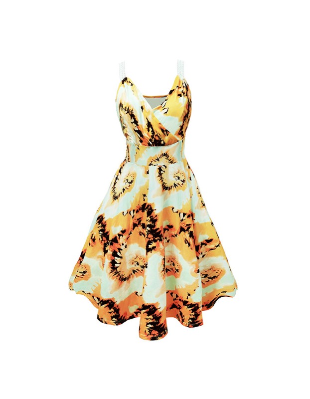 Women Casual Print Gown With Big Swing V-neck Dress Plus Size Dress 5155