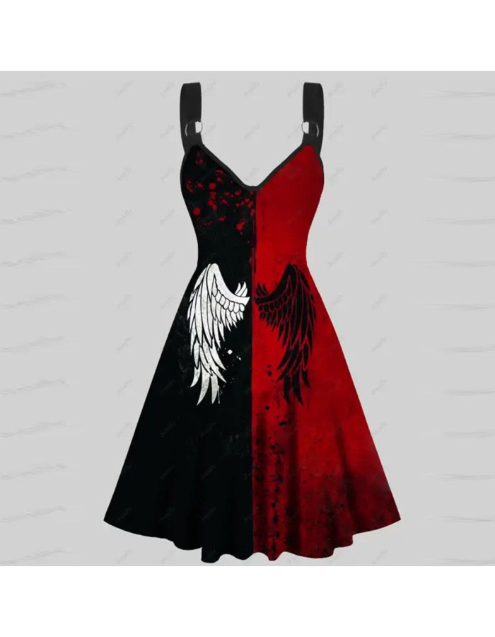 Sexy Halloween Print Dresses Ladies Elegant Sleeveless Women Dress Gothic Robe M5153