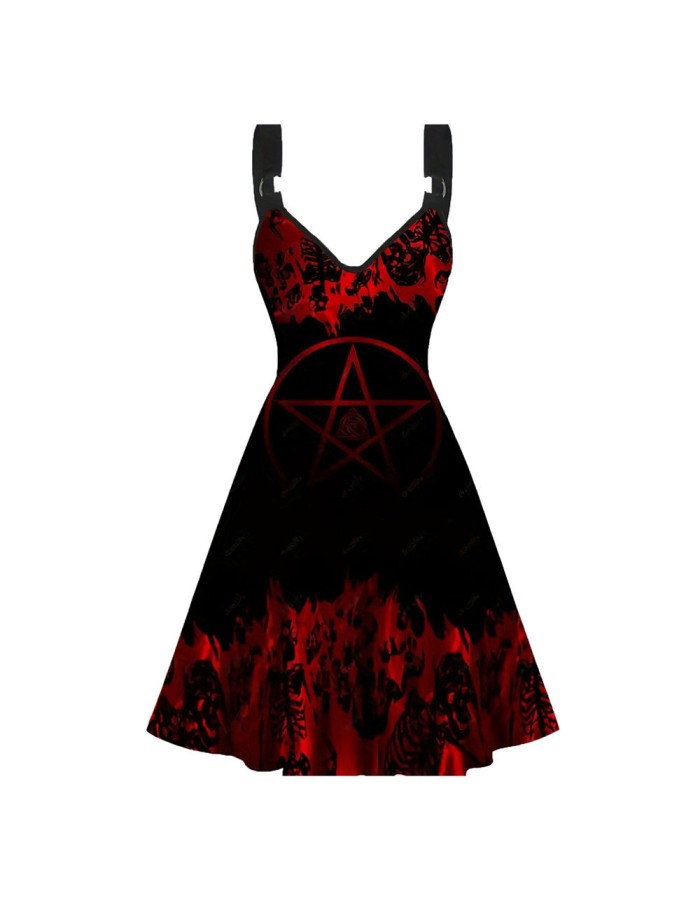 Sexy Halloween Print Dresses Ladies Elegant Sleeveless Women Dress Gothic Robe M5153