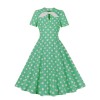 Hepburn Style Round Neck Bow Lace Up Polka Dot Retro Swing Dress Woman 5157