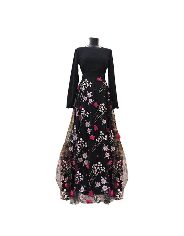 Three Dimensional Flower Hollow Splicing Evening Gowns Long Ladies Dress 21402