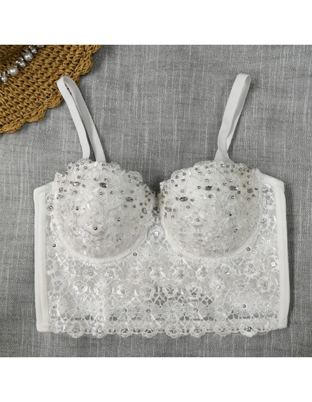 Lace Suspender Bright Drill Top Short Sexy Tight Shaping Chest 8825